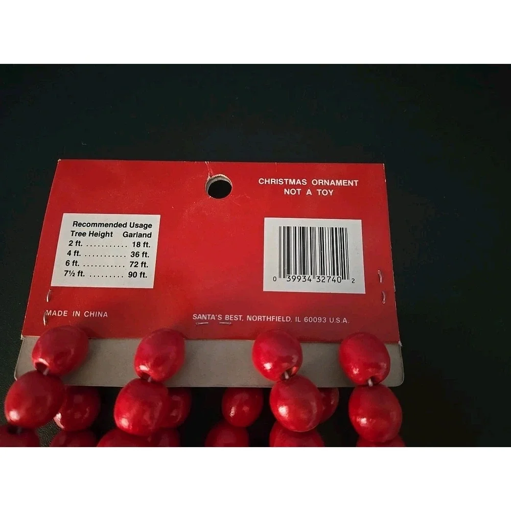 NOS‎ Vtg Christmas Wooden Wood Bead Beads Garland Red 9 Feet 3 YDS Santa's Best